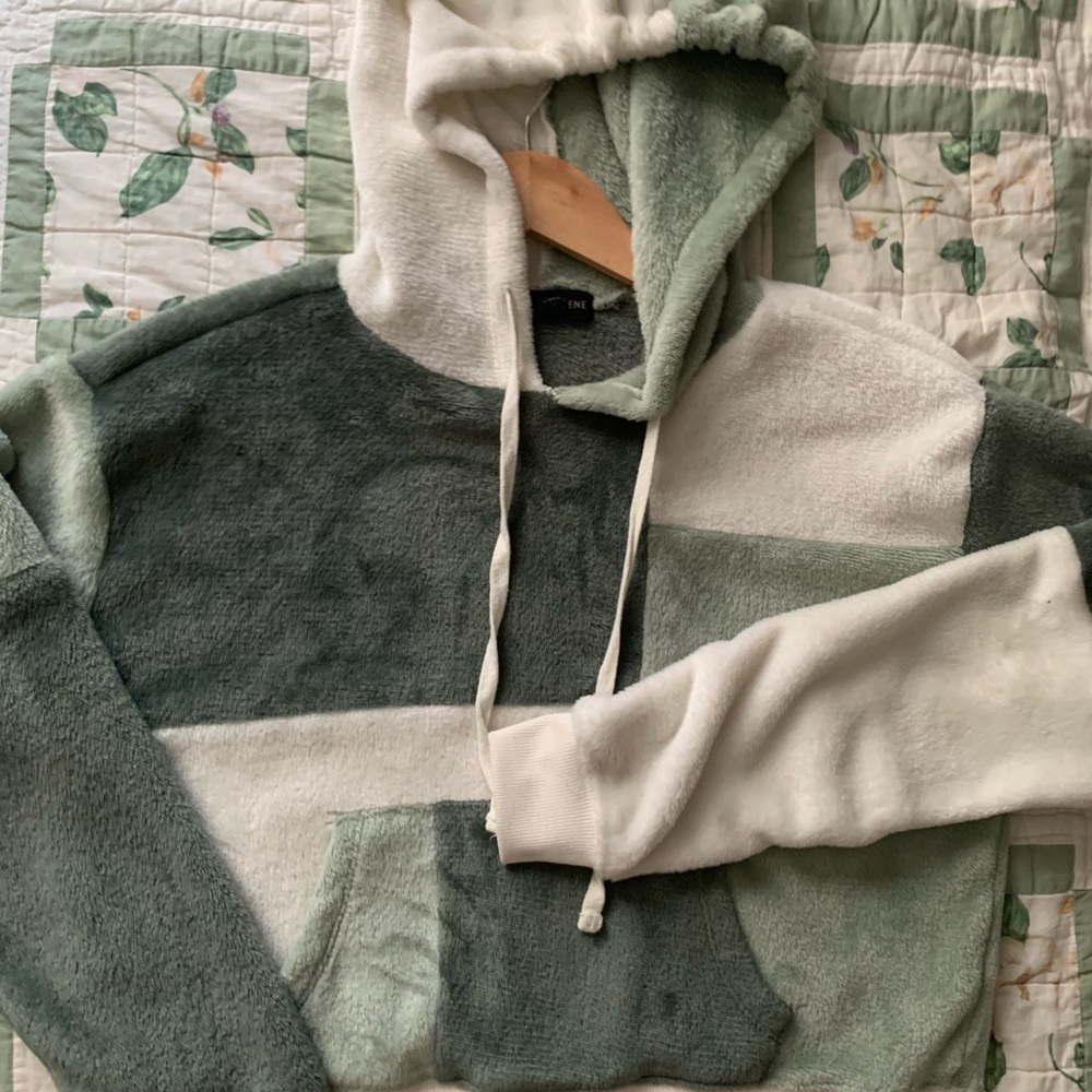 Sage Green ‘Patchwork’ Cropped Hoodie